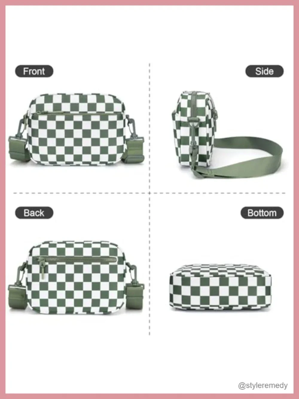 Nylon Checkered Crossbody Bag with Adjustable Strap Women's